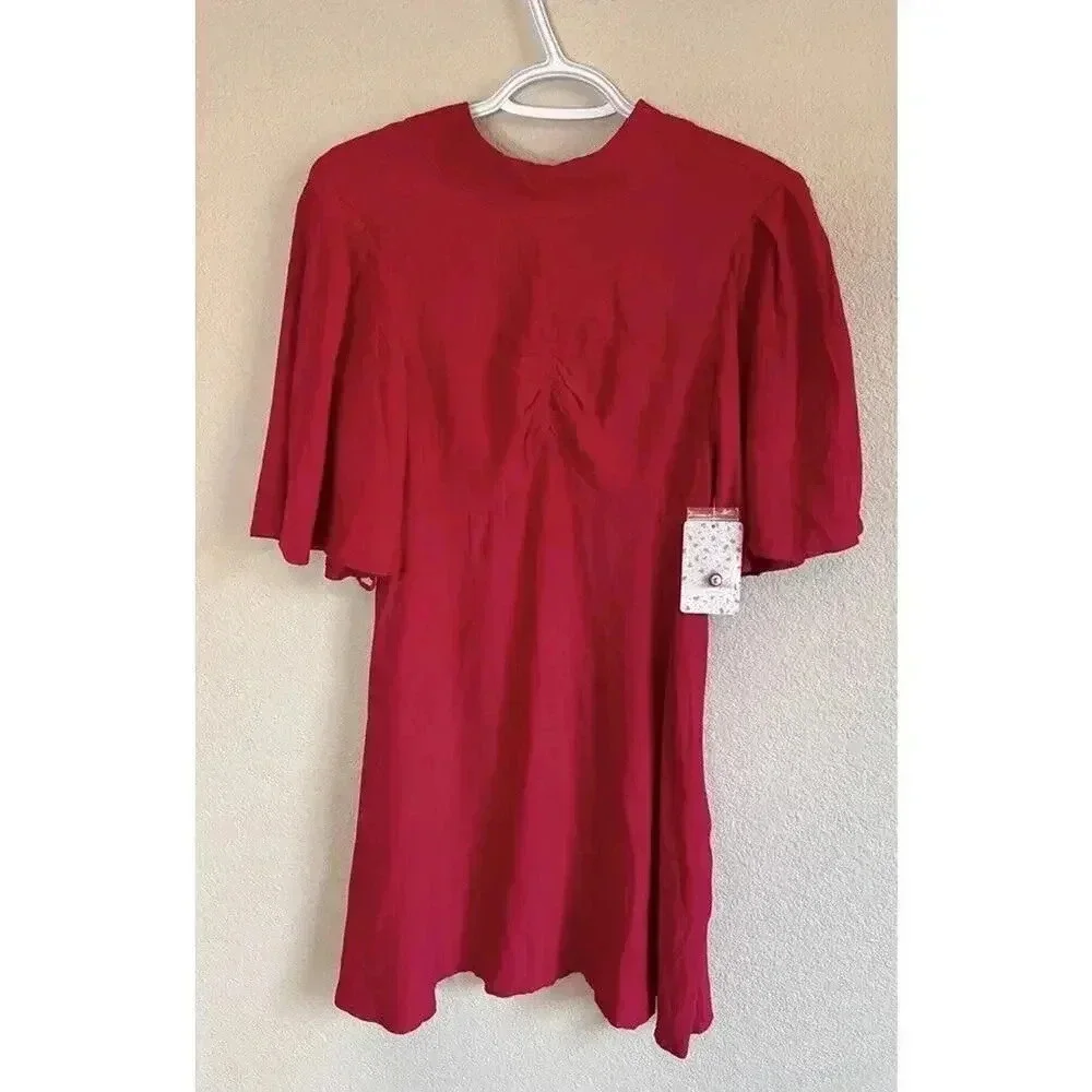 Free People Be My Baby Red Ruched Mini Dress Womens Size 2 NWT - Picture 2 of 11